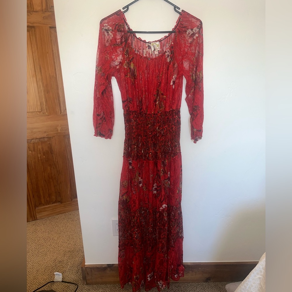 Fig & Flower Red Lace Gown Medium